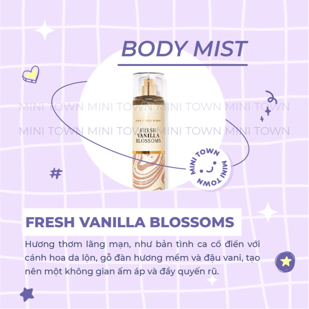 FRESH VANILLA BLOSSOMS - Xịt Thơm Lưu Hương Toàn Thân Bath & Body Works Fine Fragrance Mist