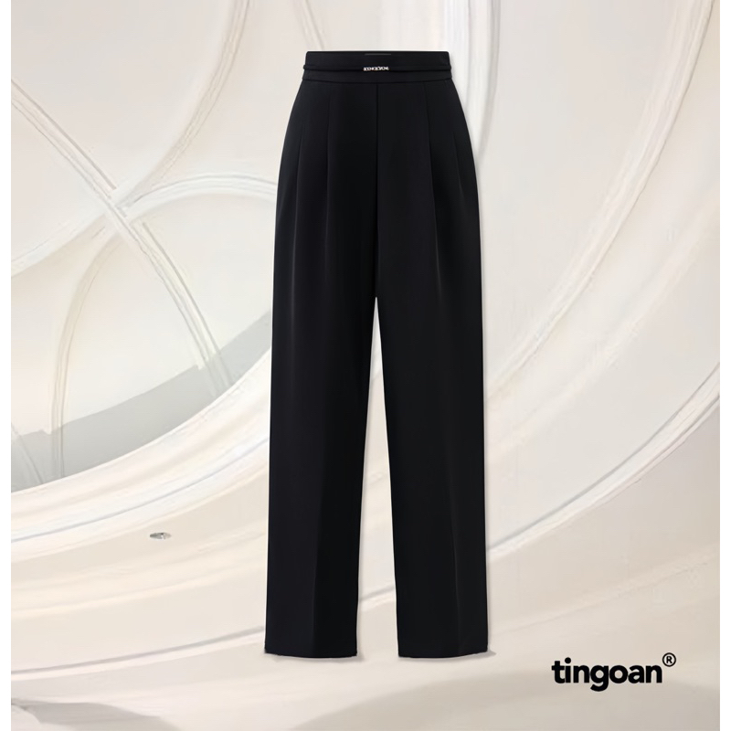 TINGOAN® - Quần dài đen cạp cao đính logo TINGOAN® CHEN CHEN PANTS/BL