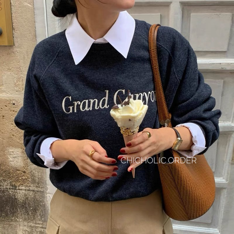 Áo len chui đầu dài tay dáng rộng mùa thu ngọt ngào kiểu Pháp dành cho nữ