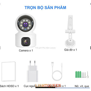 Camera Wifi V380 - Dual Lens + Thẻ 32G, Camera giám sát thông minh, Camera hồng ngoại giám sát ban ngày và ban đêm