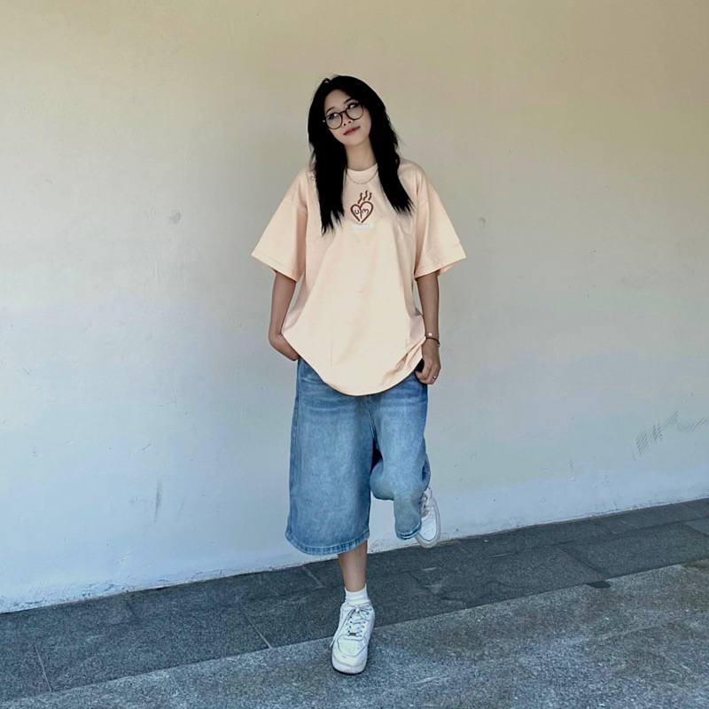 Áo thun oversize Uncle M cotton nam nữ có thêu tay LOVE TEE