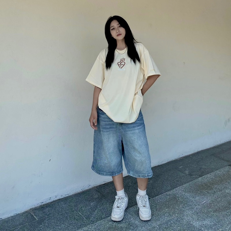 Áo thun oversize Uncle M cotton nam nữ có thêu tay LOVE TEE