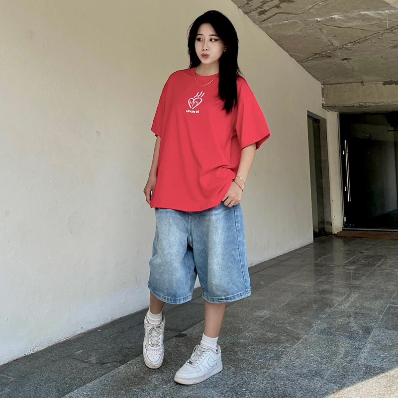 Áo thun oversize Uncle M cotton nam nữ có thêu tay LOVE TEE