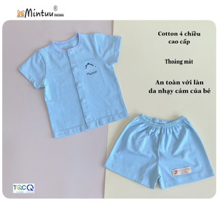 Bộ quần áo sơ sinh tay ngắn cài giữa, chất liệu vải 100% cotton 4 chiều cho bé 0-2 tuổi, thương hiệu MINTUU FIRST CH
