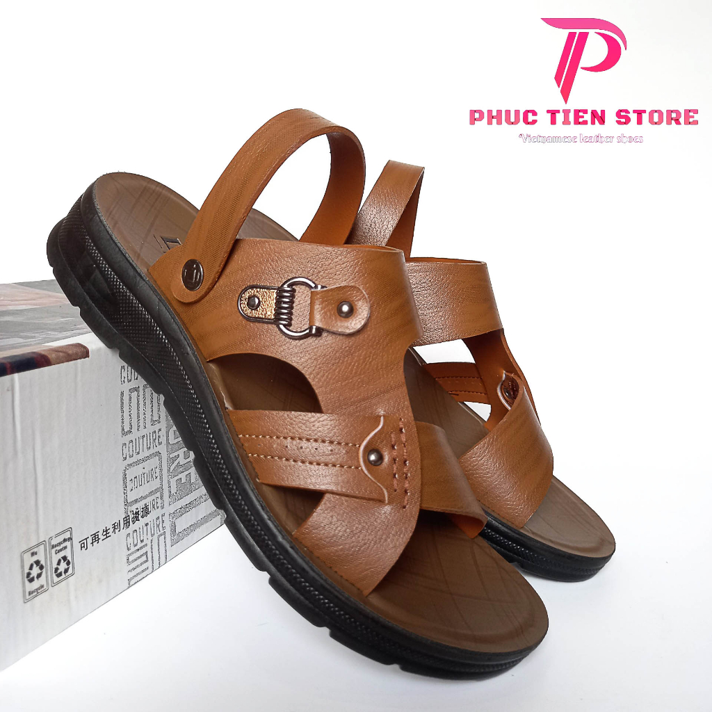 Dép da nam được làm từ da bò cao cấp đế đúc mề dẻo nâng chiều cao