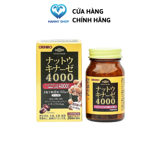 Viên uống Nattokinase Orihiro 4000FU hỗ trợ phòng chống đột quỵ và tai biến 60 viên