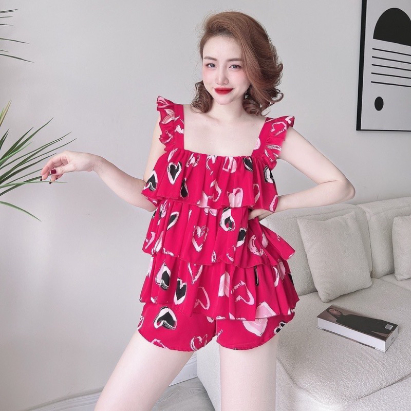 Đồ Bộ Lụa Trúc My < 60kg, vải lụa mango cao cấp hoạ tiết trẻ trung