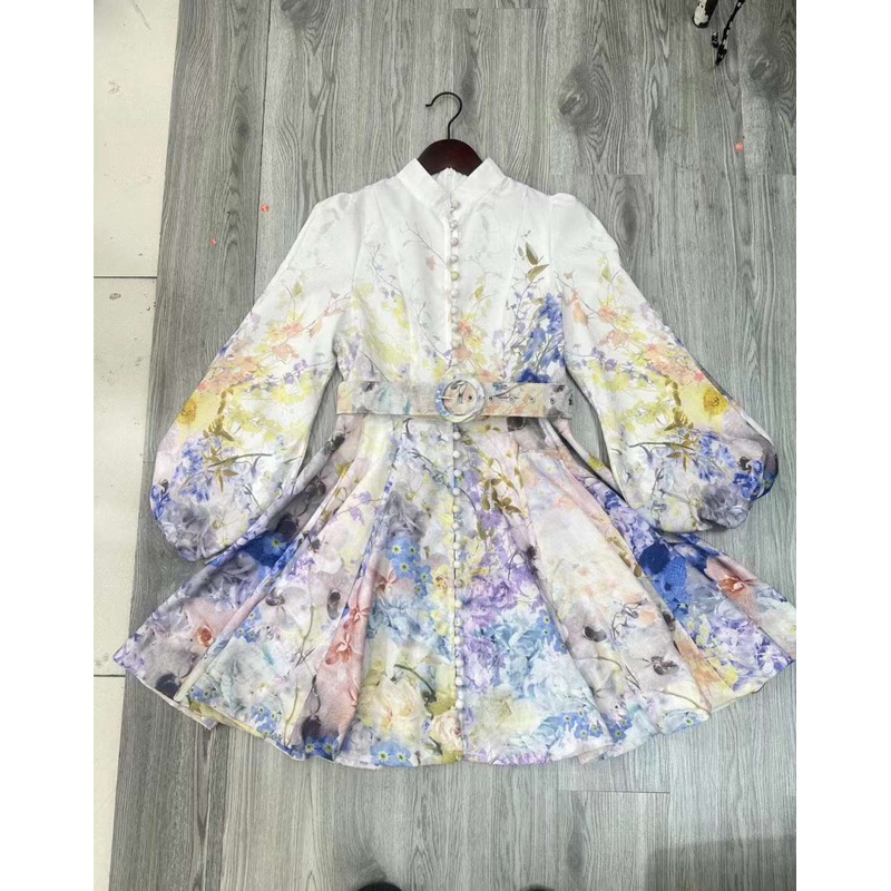 Váy hoa xanh ZMM kèm đai