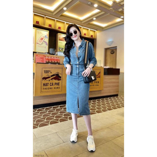 váy đầm jeans sơ mi trơn