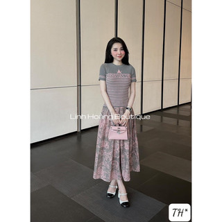 Set áo len kẻ đì o mix chân váy dài