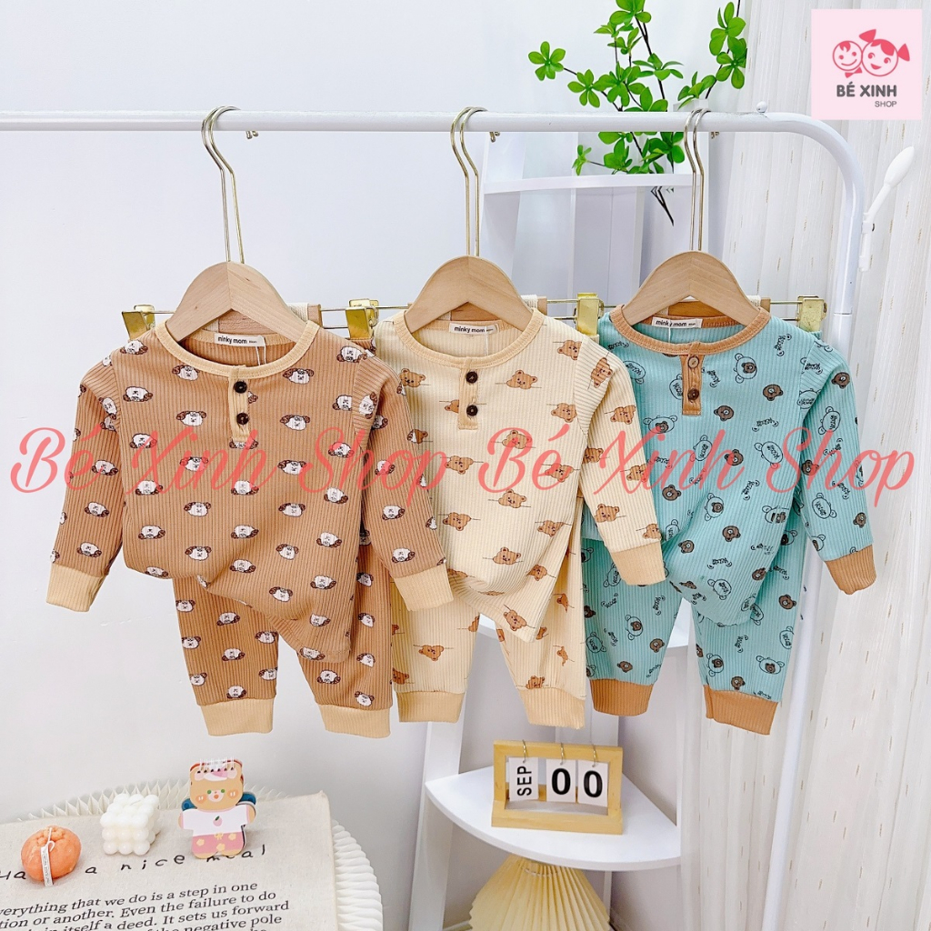 Đồ Bộ Quần Áo Ngủ Dài Tay Cho Bé Trai Bé Gái 8-18kg Bé_Xinh [Giá Rẻ]Set Đồ Bộ Thu Đông Cho Bé Trai Gái LEN TĂM PHỐI TRỤ