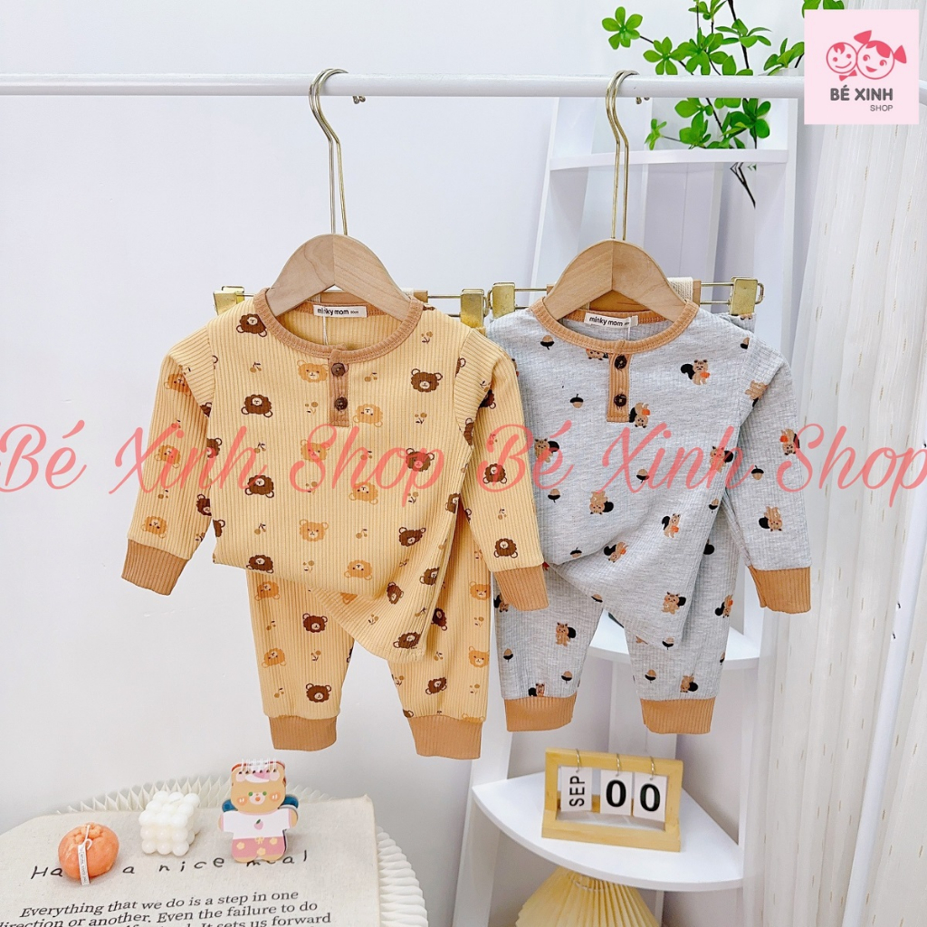 Đồ Bộ Quần Áo Ngủ Dài Tay Cho Bé Trai Bé Gái 8-18kg Bé_Xinh [Giá Rẻ]Set Đồ Bộ Thu Đông Cho Bé Trai Gái LEN TĂM PHỐI TRỤ