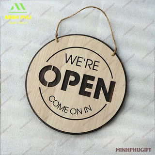 Bảng gỗ treo cửa hàng Open Closed trang trí quán 2 mặt có dây treo BG17