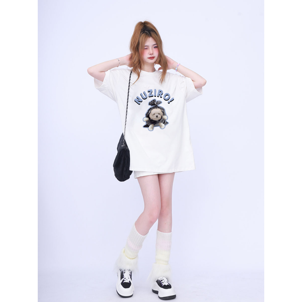 RELACH | áo thun unise|A Puppy in a Garbage Bag Print| áo phông nữ áo phông cotton nữ oversized T-shirt