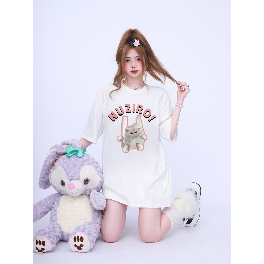 RELACH | áo thun unise|A Kitty in a Garbage Bag Print| áo phông nữ áo phông cotton nữ oversized T-shirt