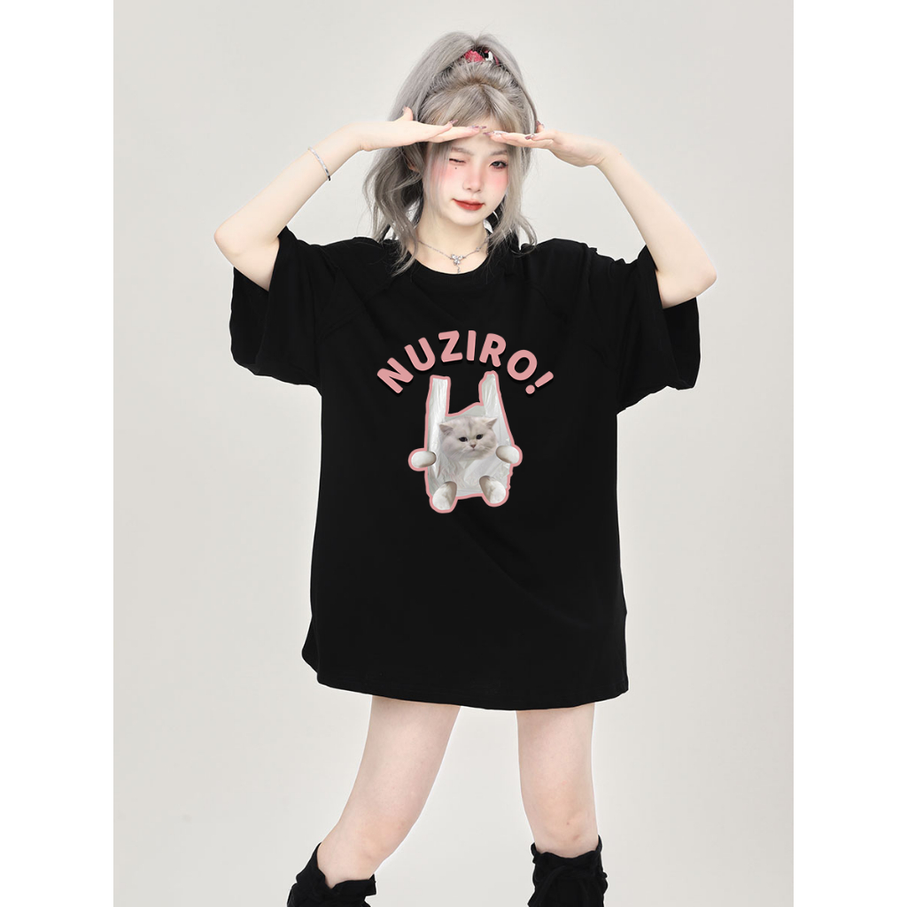 RELACH | áo thun unise|A Kitty in a Garbage Bag Print| áo phông nữ áo phông cotton nữ oversized T-shirt
