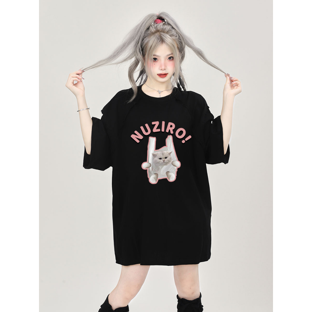 RELACH | áo thun unise|A Kitty in a Garbage Bag Print| áo phông nữ áo phông cotton nữ oversized T-shirt