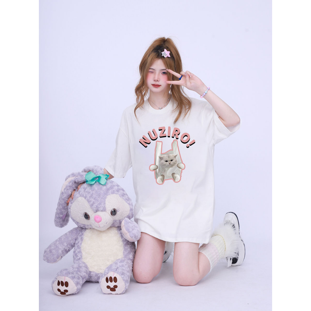 RELACH | áo thun unise|A Kitty in a Garbage Bag Print| áo phông nữ áo phông cotton nữ oversized T-shirt