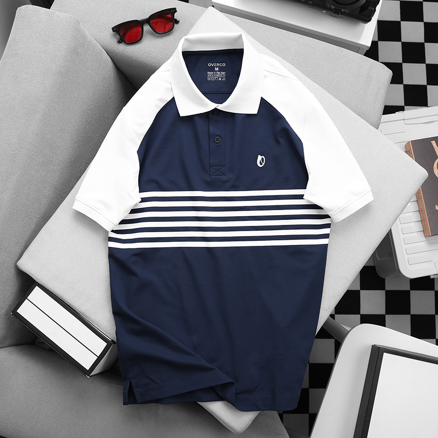 ÁO Polo Nam SKYL OVERCO Chất Vải Cotton USA Mềm Mịn Thoáng Mát Phối Tay In Sọc Ngang Mát Mẻ Co Giãn