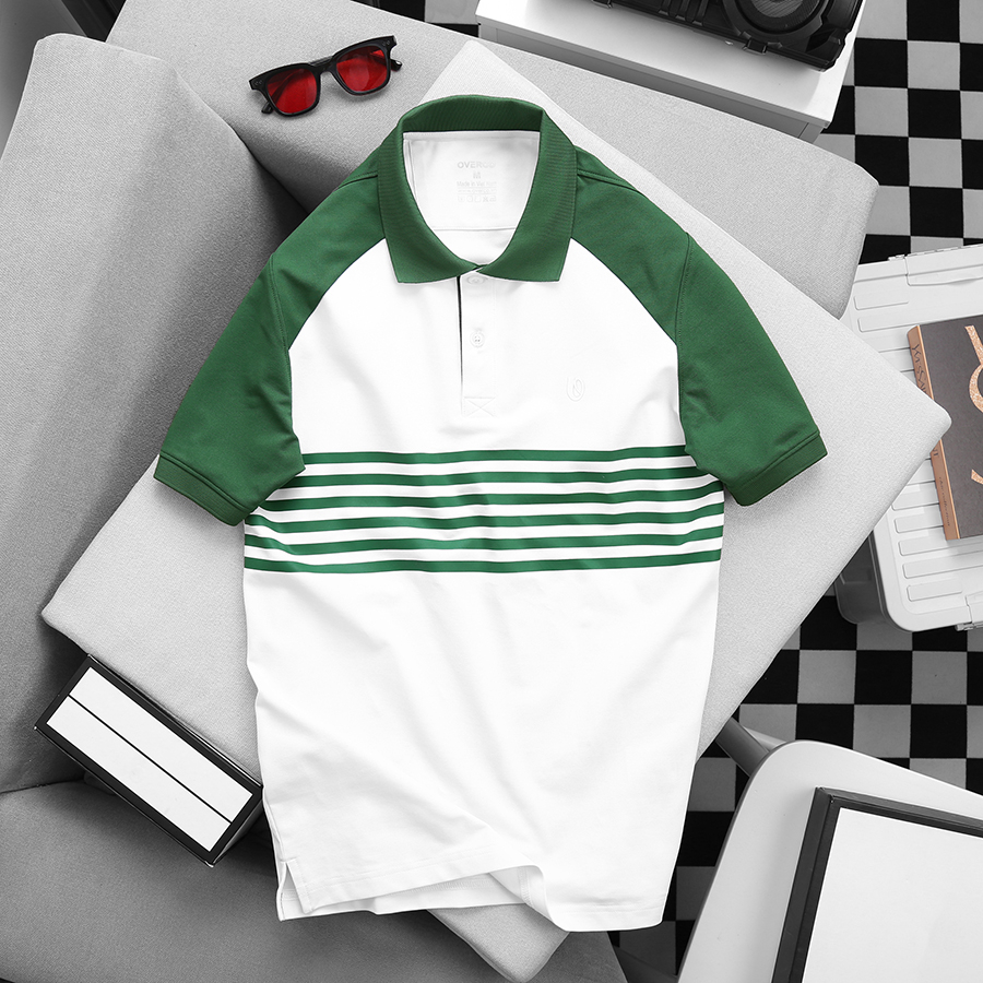 ÁO Polo Nam SKYL OVERCO Chất Vải Cotton USA Mềm Mịn Thoáng Mát Phối Tay In Sọc Ngang Mát Mẻ Co Giãn