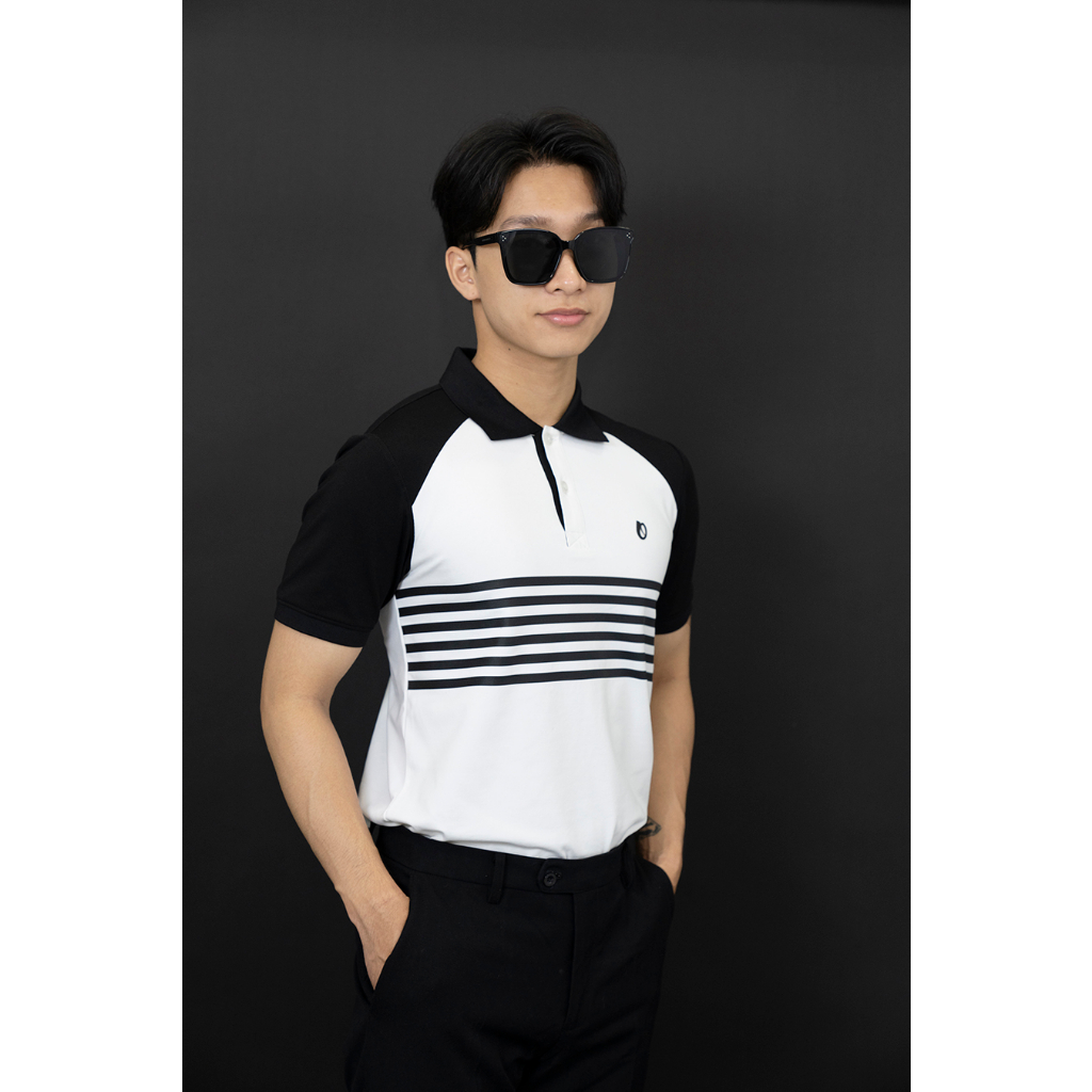 ÁO Polo Nam SKYL OVERCO Chất Vải Cotton USA Mềm Mịn Thoáng Mát Phối Tay In Sọc Ngang Mát Mẻ Co Giãn