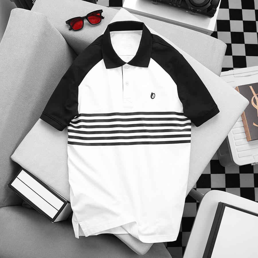 ÁO Polo Nam SKYL OVERCO Chất Vải Cotton USA Mềm Mịn Thoáng Mát Phối Tay In Sọc Ngang Mát Mẻ Co Giãn