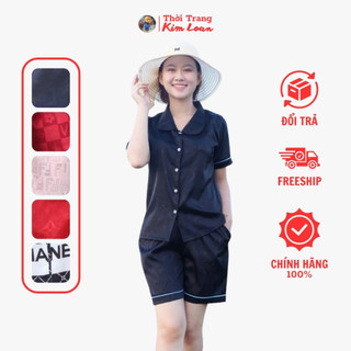 Bộ đồ đùi mặc nhà Pijama phối nhiều màu - Lụa gấm xước Quảng Châu cao cấp