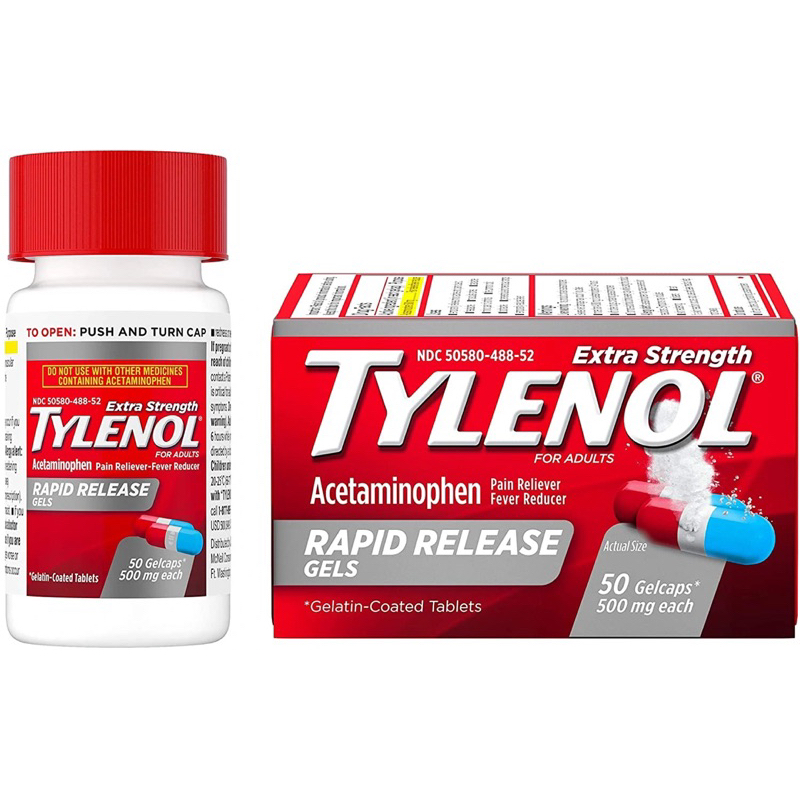 Hộp đựng Týlênôl Acetaminophen Rapid Release gels 500mg của Mỹ