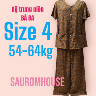 [SIZE 4: 55-64kg] Bộ bà ba trung niên quần dài áo 2 túi tay cộc chất thun cho bà - xem kỹ thông tin số đo
