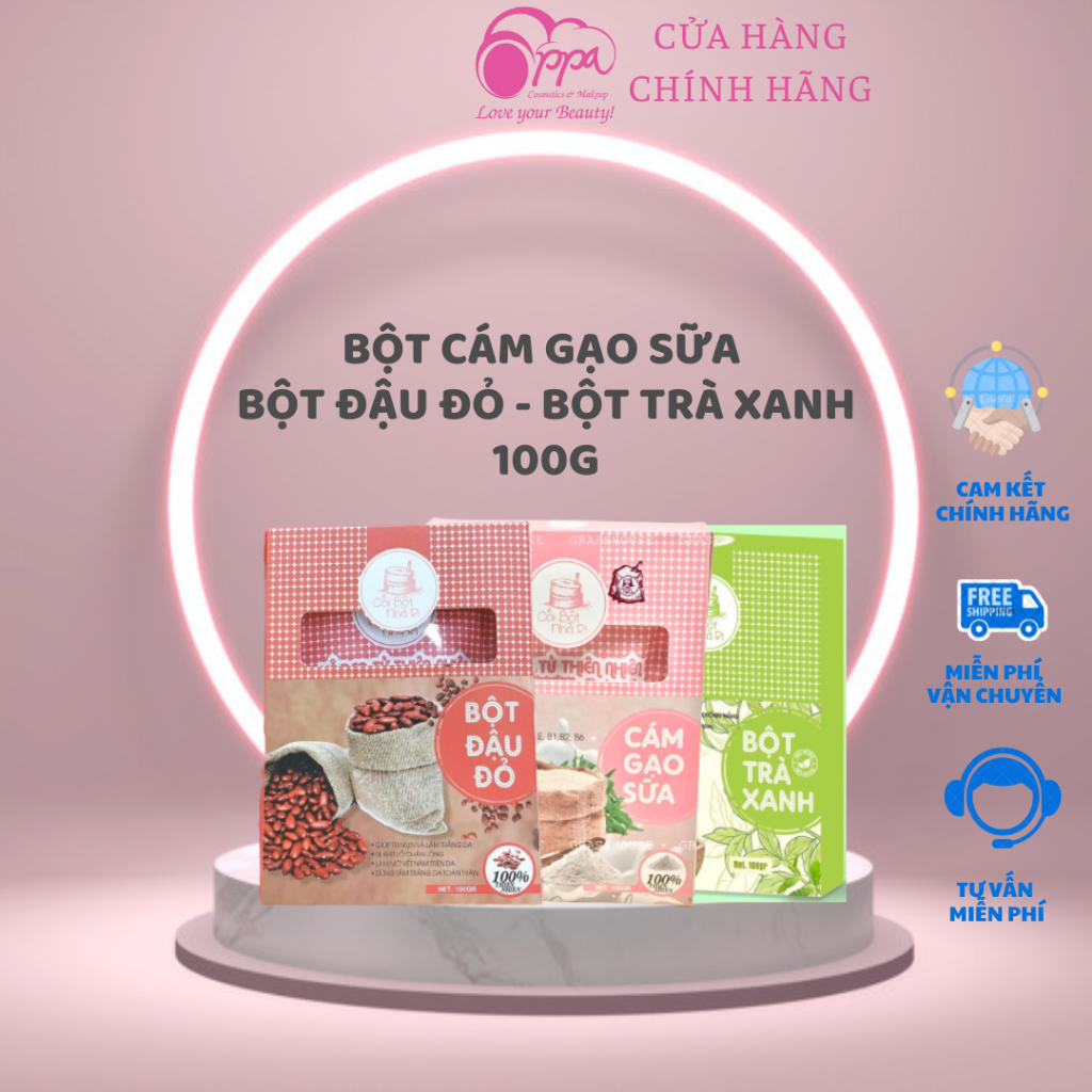 Bột Cám Sữa Gạo - Bột Đậu Đỏ - Bột Trà Xanh 100g (Cối bột Nhà Ri)