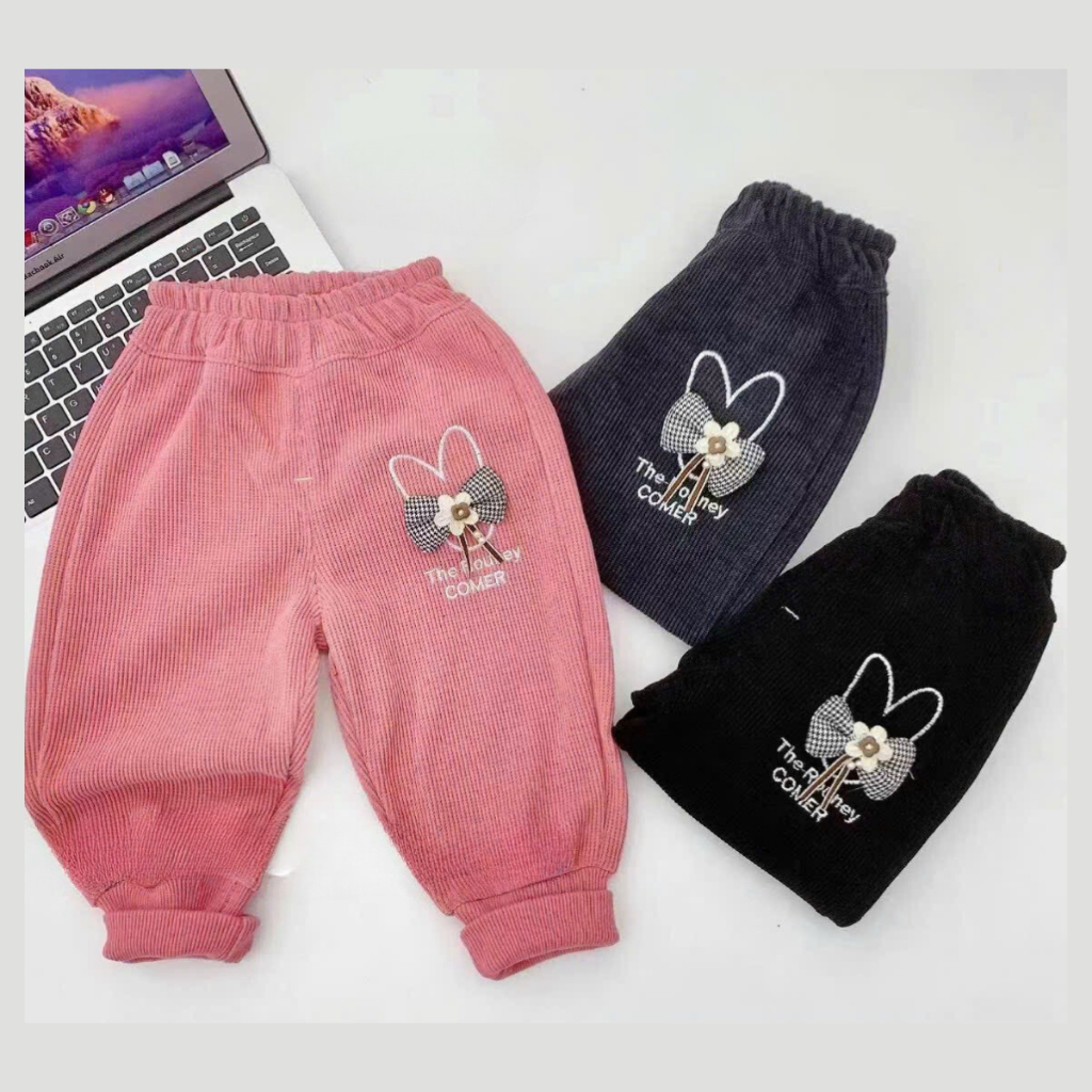 Quần nhung thu đông cho bé gái, Quần dài chất nhung tăm cho bé từ 7-34kg