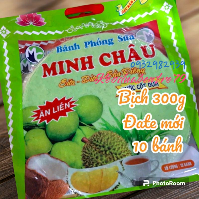 Bánh phồng sữa lá dứa sầu riêng Minh Châu ( bịch 10 bánh 300g )