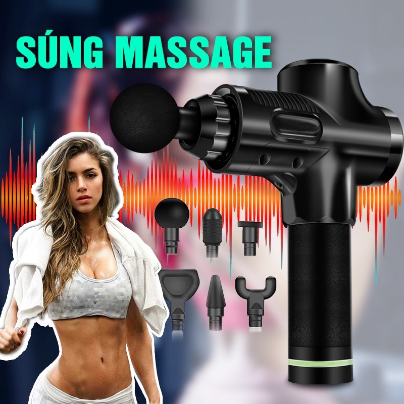 Máy Massage Cầm Tay EM009 Cao Cấp 6 đầu trị liệu 30 chế độ rung, máy massage cầm tay giãn cơ toàn thân