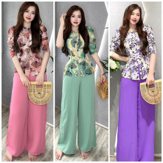 Bộ bà ba lụa hoa nhí 3d tay suôn