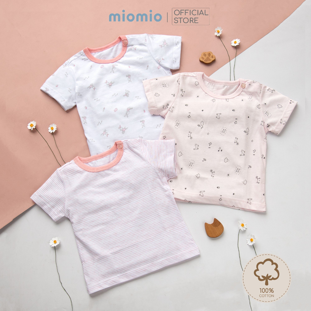 Combo 3 Áo Tay Cộc Nút Vai  Mùa Hè MIOMIO Vải Cotton Cho Bé Trai,Gái, Họa tiết (Từ 0-24 Tháng)Thoáng Mát Dễ Chịu