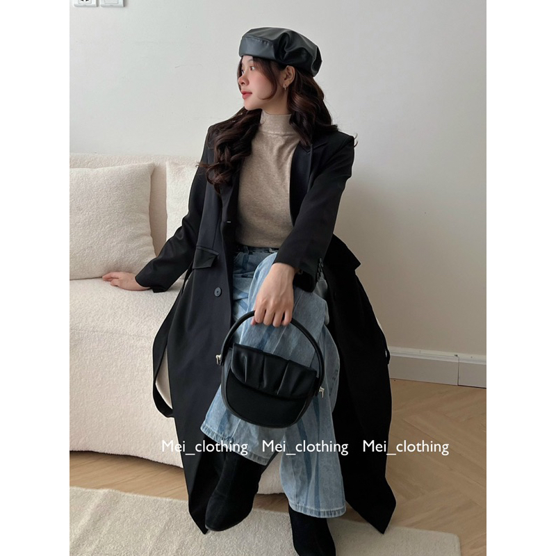 Áo Khoác Blazer Dáng Dài Kèm Đai Phong Cách Hàn Quốc Kèm Đai | BigBuy360 - bigbuy360.vn