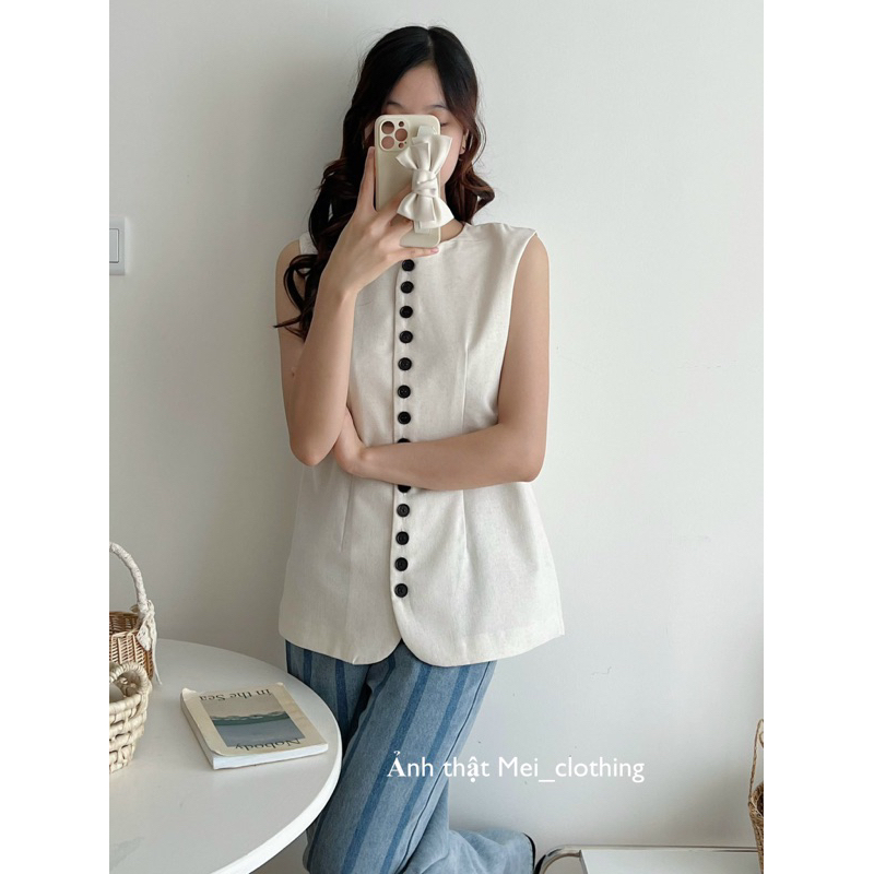 Áo Vest Không Tay Dáng Lửng Thiết Kế 1 Hàng Nút Style Thanh Lịch A2 | BigBuy360 - bigbuy360.vn