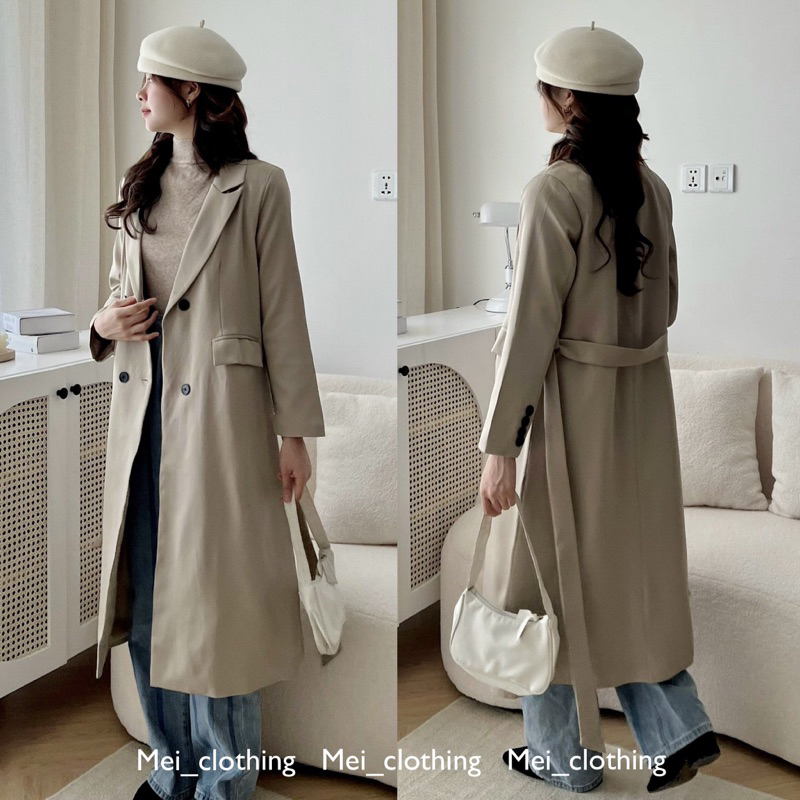 Áo Khoác Blazer Dáng Dài Kèm Đai Phong Cách Hàn Quốc Kèm Đai | BigBuy360 - bigbuy360.vn