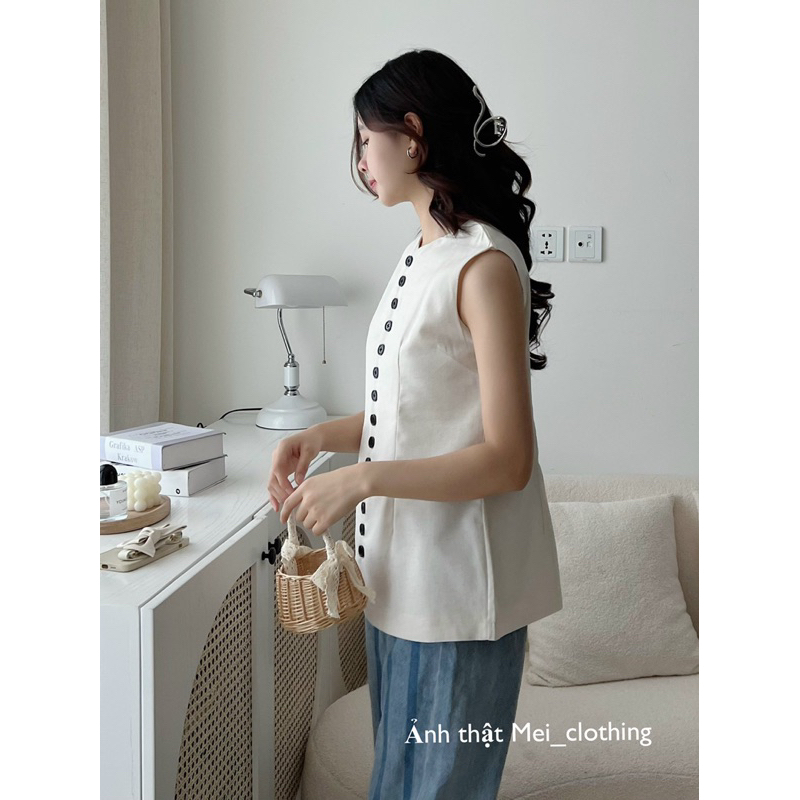 Áo Vest Không Tay Dáng Lửng Thiết Kế 1 Hàng Nút Style Thanh Lịch A2 | BigBuy360 - bigbuy360.vn