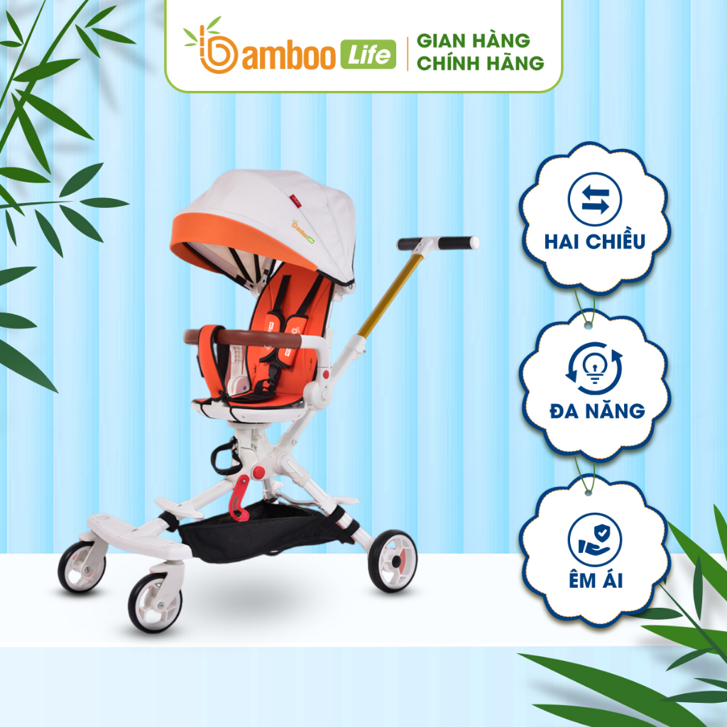 Xe đẩy gấp gọn cho bé Bamboo Life cao cấp 2 chiều, xe đẩy cho bé xoay 360 độ an toàn  đa năng tiện dụng cho mẹ