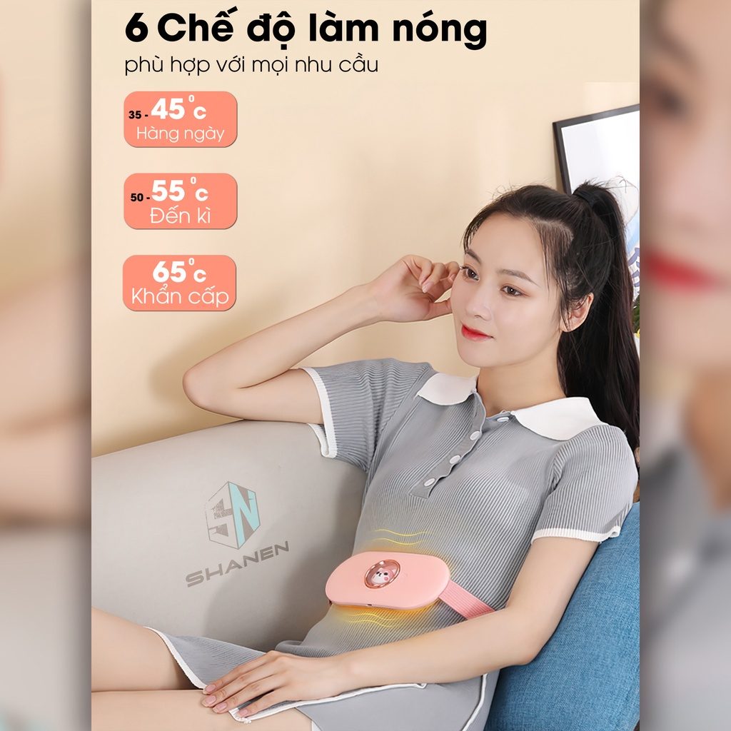 Đai trườm nóng, Máy massage làm ấm bụng kinh xoa bụng giảm đau cao cấp 4 chê độ làm ấm, 5 chế độ mát xa