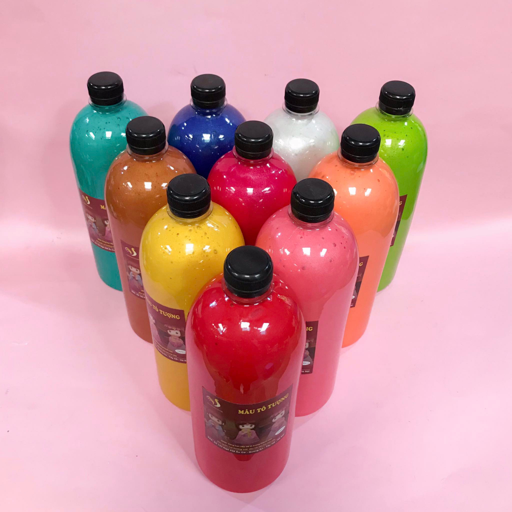 Màu Nhũ Tô Tượng Nhũ Ánh Kim Hungacolor  Chai 1000ml Loại Pha Sẵn Kèm Vòi Nhấn