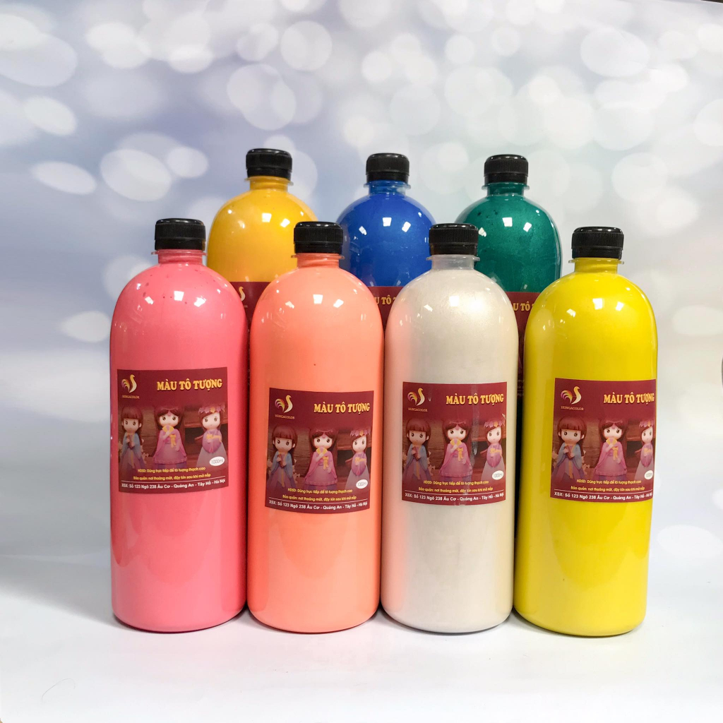 Màu Nhũ Tô Tượng Nhũ Ánh Kim Hungacolor  Chai 1000ml Loại Pha Sẵn Kèm Vòi Nhấn