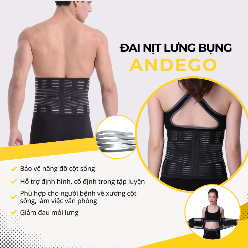 Đai Cột Sống Lưng Andego Cao Cấp Giảm Đau Mỏi Lưng Thoái Hóa Thoát Vị Đĩa Đệm, Đai Nẹp Định Hình Lưng Và Bảo Vệ Cột Sống