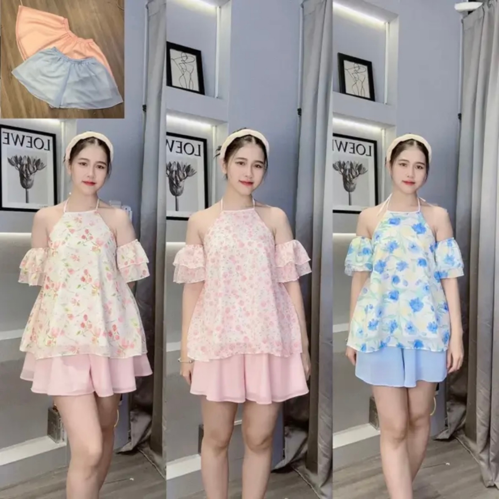 combo áo yếm tay bèo rời kèm quần short Audrey studio