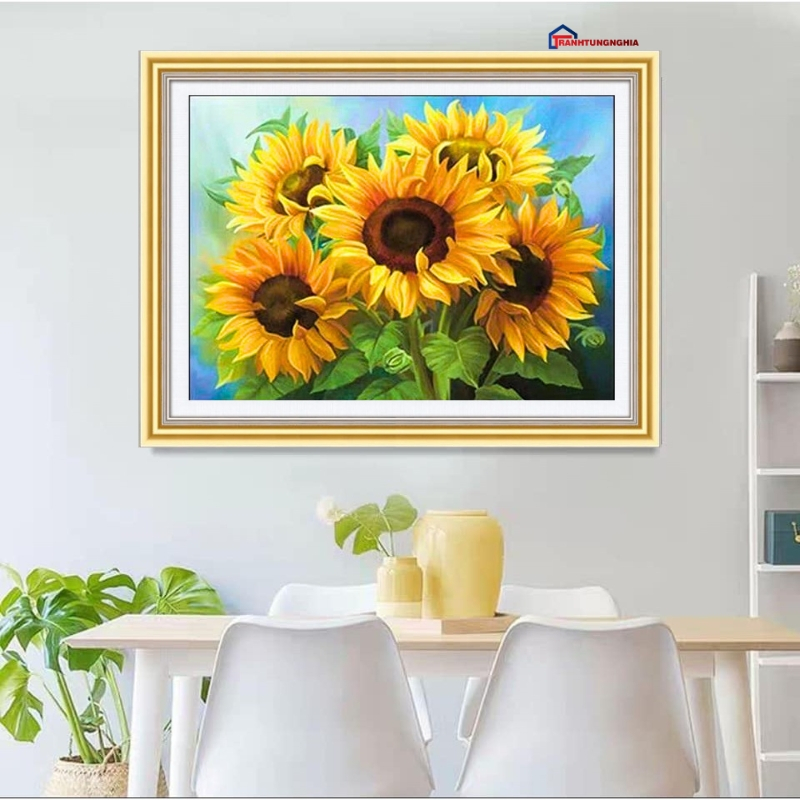 Tranh đính đá, tranh thêu chữ thập hoa hướng dương