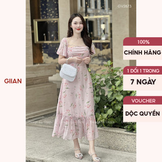 Váy dáng dài đuôi cá in hoa thiết kế tay cánh tiên cổ vuông chính hãng Giian - GV2673
