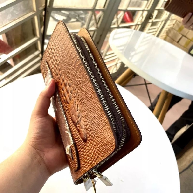 Clutch ví cầm tay da bò thật 2 dây khóa cao cấp rẻ vô địch