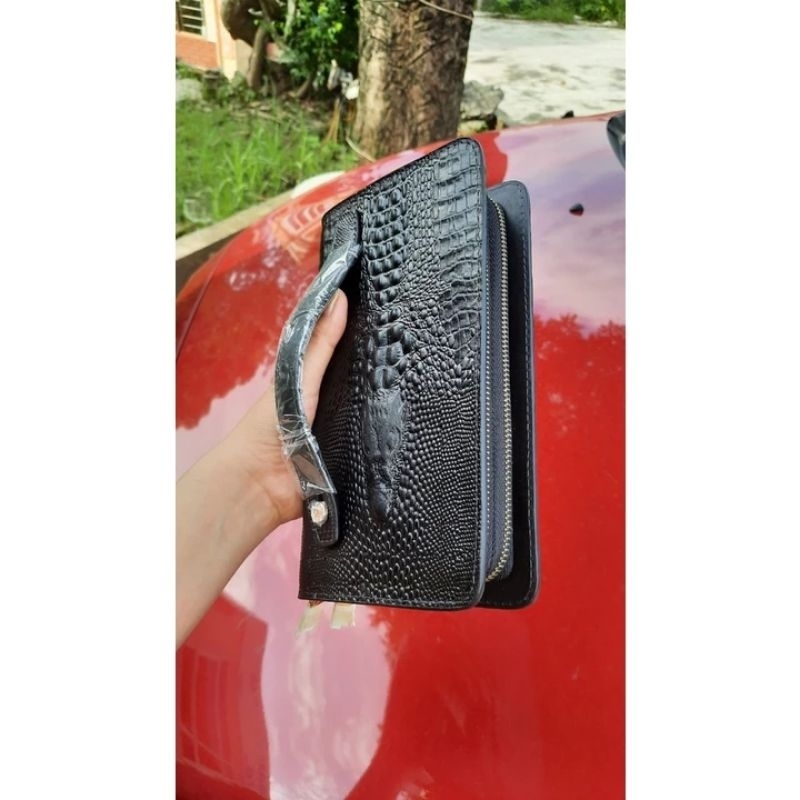 Clutch ví cầm tay da bò thật 2 dây khóa cao cấp rẻ vô địch