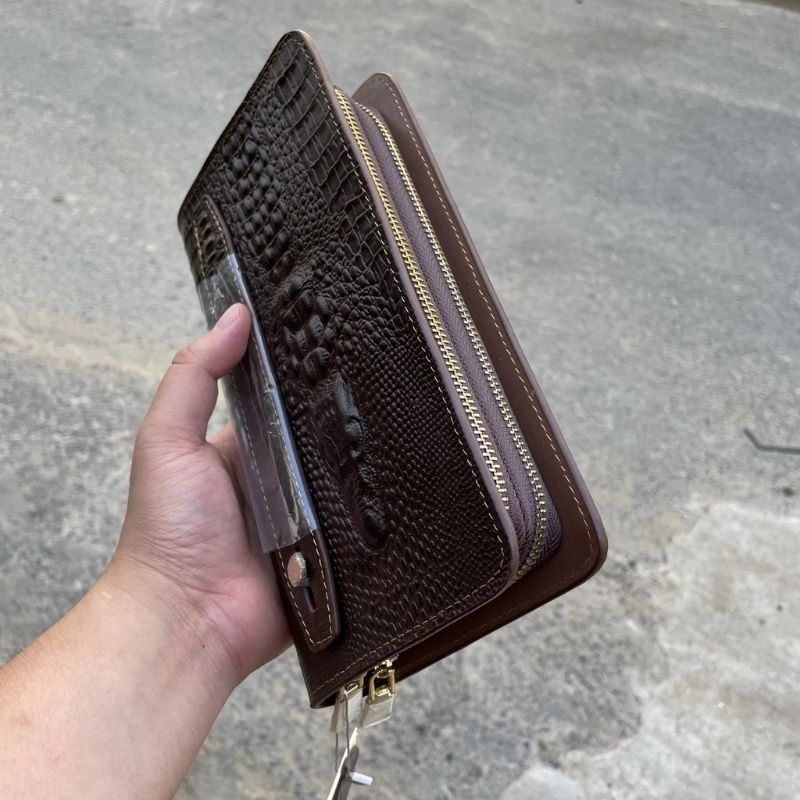 Clutch ví cầm tay da bò thật 2 dây khóa cao cấp rẻ vô địch